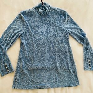 Soft Surroundings Walden Blue Velvet Floral Tunic Top Size PXS - NWOT